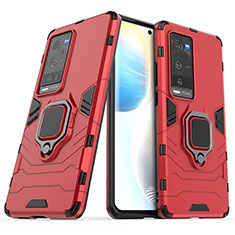 Coque Contour Silicone et Plastique Housse Etui Mat avec Magnetique Support Bague Anneau pour Vivo X60 Pro+ Plus 5G Rouge