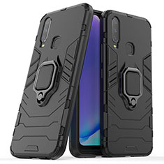 Coque Contour Silicone et Plastique Housse Etui Mat avec Magnetique Support Bague Anneau pour Vivo Y11 Noir