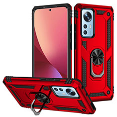 Coque Contour Silicone et Plastique Housse Etui Mat avec Magnetique Support Bague Anneau pour Xiaomi Mi 12 5G Rouge