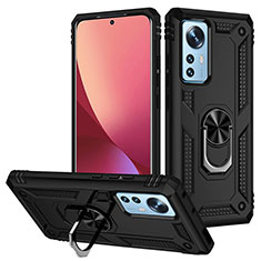 Coque Contour Silicone et Plastique Housse Etui Mat avec Magnetique Support Bague Anneau pour Xiaomi Mi 12 Pro 5G Noir