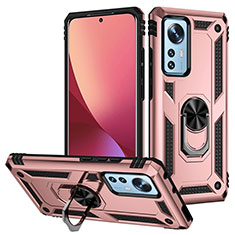 Coque Contour Silicone et Plastique Housse Etui Mat avec Magnetique Support Bague Anneau pour Xiaomi Mi 12 Pro 5G Or Rose