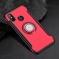 Coque Contour Silicone et Plastique Housse Etui Mat avec Magnetique Support Bague Anneau pour Xiaomi Mi 8 Rouge