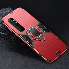 Coque Contour Silicone et Plastique Housse Etui Mat avec Magnetique Support Bague Anneau pour Xiaomi Mi Note 10 Lite Rouge