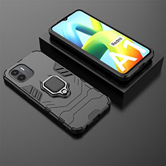 Coque Contour Silicone et Plastique Housse Etui Mat avec Magnetique Support Bague Anneau pour Xiaomi Poco C50 Noir