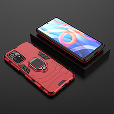 Coque Contour Silicone et Plastique Housse Etui Mat avec Magnetique Support Bague Anneau pour Xiaomi Poco M4 Pro 5G Rouge