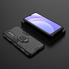 Coque Contour Silicone et Plastique Housse Etui Mat avec Magnetique Support Bague Anneau pour Xiaomi Redmi 9 Power Noir