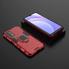 Coque Contour Silicone et Plastique Housse Etui Mat avec Magnetique Support Bague Anneau pour Xiaomi Redmi 9T 4G Rouge