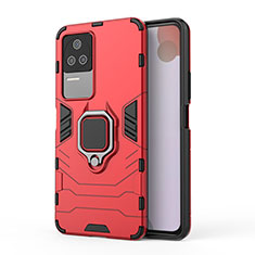 Coque Contour Silicone et Plastique Housse Etui Mat avec Magnetique Support Bague Anneau pour Xiaomi Redmi K50 Pro 5G Rouge