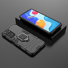 Coque Contour Silicone et Plastique Housse Etui Mat avec Magnetique Support Bague Anneau pour Xiaomi Redmi Note 11 4G (2022) Noir