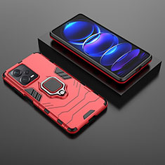 Coque Contour Silicone et Plastique Housse Etui Mat avec Magnetique Support Bague Anneau pour Xiaomi Redmi Note 12 Explorer Rouge