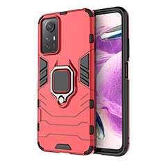 Coque Contour Silicone et Plastique Housse Etui Mat avec Magnetique Support Bague Anneau pour Xiaomi Redmi Note 12S Rouge