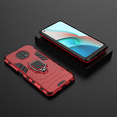 Coque Contour Silicone et Plastique Housse Etui Mat avec Magnetique Support Bague Anneau pour Xiaomi Redmi Note 9 5G Rouge