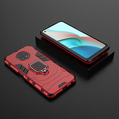 Coque Contour Silicone et Plastique Housse Etui Mat avec Magnetique Support Bague Anneau pour Xiaomi Redmi Note 9T 5G Rouge