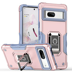 Coque Contour Silicone et Plastique Housse Etui Mat avec Magnetique Support Bague Anneau QW1 pour Google Pixel 7 5G Or Rose