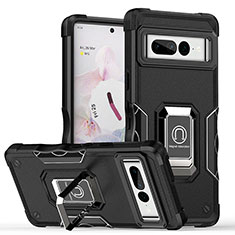 Coque Contour Silicone et Plastique Housse Etui Mat avec Magnetique Support Bague Anneau QW1 pour Google Pixel 7 Pro 5G Noir