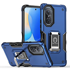 Coque Contour Silicone et Plastique Housse Etui Mat avec Magnetique Support Bague Anneau QW1 pour Huawei Honor 50 5G Bleu