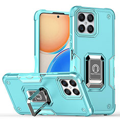 Coque Contour Silicone et Plastique Housse Etui Mat avec Magnetique Support Bague Anneau QW1 pour Huawei Honor X8 4G Bleu Clair