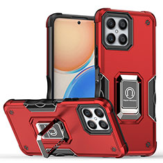 Coque Contour Silicone et Plastique Housse Etui Mat avec Magnetique Support Bague Anneau QW1 pour Huawei Honor X8 4G Rouge