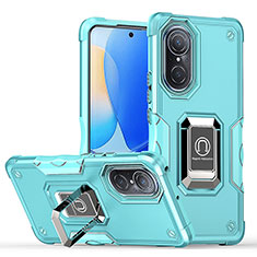 Coque Contour Silicone et Plastique Housse Etui Mat avec Magnetique Support Bague Anneau QW1 pour Huawei Nova 9 Bleu Clair