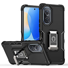 Coque Contour Silicone et Plastique Housse Etui Mat avec Magnetique Support Bague Anneau QW1 pour Huawei Nova 9 Noir