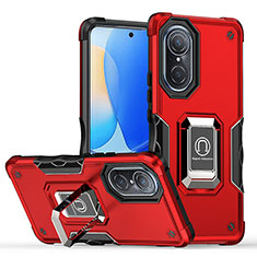 Coque Contour Silicone et Plastique Housse Etui Mat avec Magnetique Support Bague Anneau QW1 pour Huawei Nova 9 Rouge