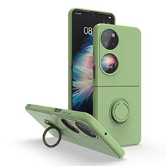 Coque Contour Silicone et Plastique Housse Etui Mat avec Magnetique Support Bague Anneau QW1 pour Huawei Pocket S Vert Armee