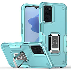 Coque Contour Silicone et Plastique Housse Etui Mat avec Magnetique Support Bague Anneau QW1 pour Oppo A54s Bleu Clair