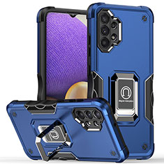 Coque Contour Silicone et Plastique Housse Etui Mat avec Magnetique Support Bague Anneau QW1 pour Samsung Galaxy A32 4G Bleu