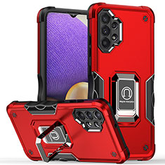 Coque Contour Silicone et Plastique Housse Etui Mat avec Magnetique Support Bague Anneau QW1 pour Samsung Galaxy A32 4G Rouge