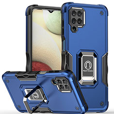 Coque Contour Silicone et Plastique Housse Etui Mat avec Magnetique Support Bague Anneau QW1 pour Samsung Galaxy F12 Bleu