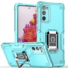 Coque Contour Silicone et Plastique Housse Etui Mat avec Magnetique Support Bague Anneau QW1 pour Samsung Galaxy S20 FE (2022) 5G Bleu Clair