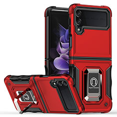 Coque Contour Silicone et Plastique Housse Etui Mat avec Magnetique Support Bague Anneau QW1 pour Samsung Galaxy Z Flip4 5G Rouge