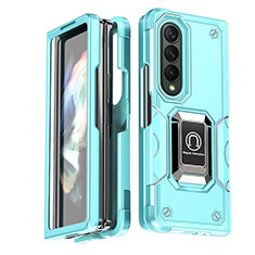 Coque Contour Silicone et Plastique Housse Etui Mat avec Magnetique Support Bague Anneau QW1 pour Samsung Galaxy Z Fold3 5G Bleu Clair