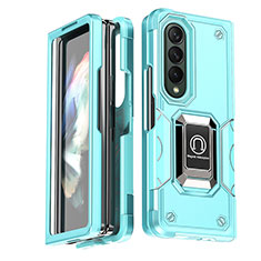 Coque Contour Silicone et Plastique Housse Etui Mat avec Magnetique Support Bague Anneau QW1 pour Samsung Galaxy Z Fold4 5G Bleu Clair