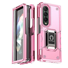 Coque Contour Silicone et Plastique Housse Etui Mat avec Magnetique Support Bague Anneau QW1 pour Samsung Galaxy Z Fold4 5G Or Rose