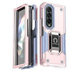 Coque Contour Silicone et Plastique Housse Etui Mat avec Magnetique Support Bague Anneau QW1 pour Samsung Galaxy Z Fold4 5G Rose