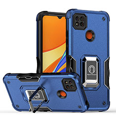 Coque Contour Silicone et Plastique Housse Etui Mat avec Magnetique Support Bague Anneau QW1 pour Xiaomi POCO C3 Bleu