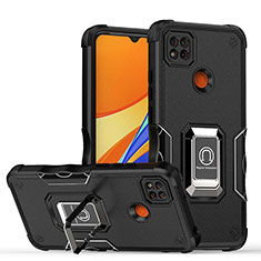 Coque Contour Silicone et Plastique Housse Etui Mat avec Magnetique Support Bague Anneau QW1 pour Xiaomi POCO C3 Noir