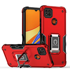 Coque Contour Silicone et Plastique Housse Etui Mat avec Magnetique Support Bague Anneau QW1 pour Xiaomi POCO C3 Rouge