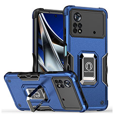 Coque Contour Silicone et Plastique Housse Etui Mat avec Magnetique Support Bague Anneau QW1 pour Xiaomi Poco X4 Pro 5G Bleu