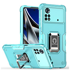 Coque Contour Silicone et Plastique Housse Etui Mat avec Magnetique Support Bague Anneau QW1 pour Xiaomi Poco X4 Pro 5G Bleu Clair