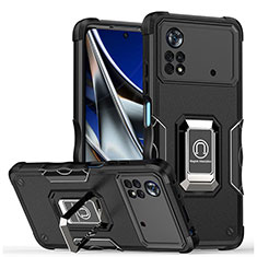 Coque Contour Silicone et Plastique Housse Etui Mat avec Magnetique Support Bague Anneau QW1 pour Xiaomi Poco X4 Pro 5G Noir