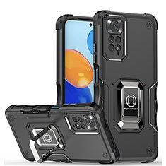 Coque Contour Silicone et Plastique Housse Etui Mat avec Magnetique Support Bague Anneau QW1 pour Xiaomi Redmi Note 11 Pro 4G Noir