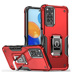 Coque Contour Silicone et Plastique Housse Etui Mat avec Magnetique Support Bague Anneau QW1 pour Xiaomi Redmi Note 11 Pro 5G Rouge