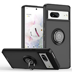 Coque Contour Silicone et Plastique Housse Etui Mat avec Magnetique Support Bague Anneau QW2 pour Google Pixel 7 5G Noir