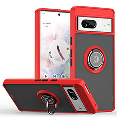 Coque Contour Silicone et Plastique Housse Etui Mat avec Magnetique Support Bague Anneau QW2 pour Google Pixel 7 5G Rouge