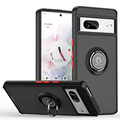 Coque Contour Silicone et Plastique Housse Etui Mat avec Magnetique Support Bague Anneau QW2 pour Google Pixel 7 5G Rouge et Noir