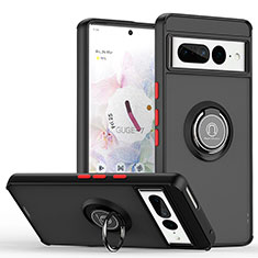 Coque Contour Silicone et Plastique Housse Etui Mat avec Magnetique Support Bague Anneau QW2 pour Google Pixel 7 Pro 5G Rouge et Noir