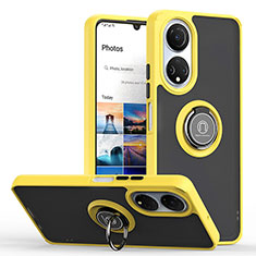 Coque Contour Silicone et Plastique Housse Etui Mat avec Magnetique Support Bague Anneau QW2 pour Huawei Honor X7 Jaune