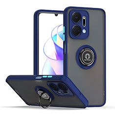 Coque Contour Silicone et Plastique Housse Etui Mat avec Magnetique Support Bague Anneau QW2 pour Huawei Honor X7a Bleu